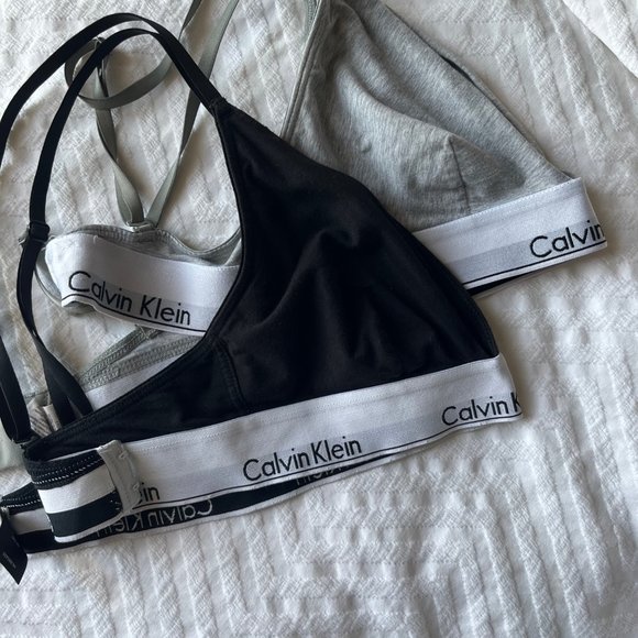 Calvin Klein Cotton Bralette BUNDLE | Gray and Black | Womens Size M - Picture 3 of 8